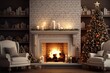 Modern living room with fireplace, decorated for Christmas