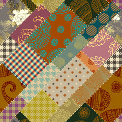 Leinwandbilder - Quilting design patchwork pattern with natural khaki colors. Vector pattern.