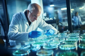 Poster - Scientist working with petri dishes in laboratory. Doctor in gloves equipment test clinic. Generate Ai