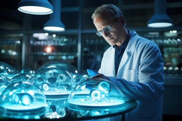 Poster - Scientist working with petri dishes in laboratory examination. Work virus lab research. Generate Ai