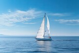 Fototapeta Sawanna - White sailboat in the middle of the sea, blue water