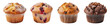 Classic, chocolate and berry muffins isolated on transparent background
