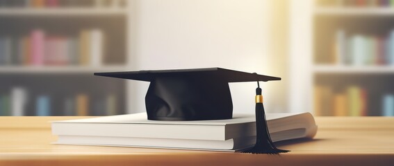 the graduation gown sits on top of the books. Generative AI