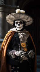 Wall Mural - Authentic Day of the Dead: Historical Drama Depiction of Skeleton-Clad Man