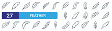 Set Of 27 Outline Web Feather Icons Such As Feather, Feather, Vector Thin Line Icons For Web Design, Mobile App.