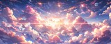Fototapeta Fototapety kosmos - Colorful Starry Sky with Sunset Background in Anime Style