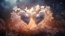 Charming Hearts Woven From Flowers And Branches Merge In Enchanting Natural Background With Soft Gentle Light Symbolizes Unity And Love Between Two Souls Bond That Grows Like Nature