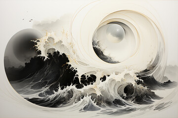 Fototapete - A series of abstract drawings capturing the dynamic and fluid nature of a tsunami.  