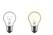 Set collection of transparent classic light bulb switched on and off isolated white background. lighbulb energy idea business concept