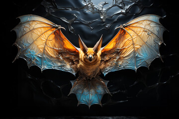 Poster - An image of a bat in flight, with its wings fully extended, displaying the intricate web of skin and bones that allows it to fly effortlessly.  