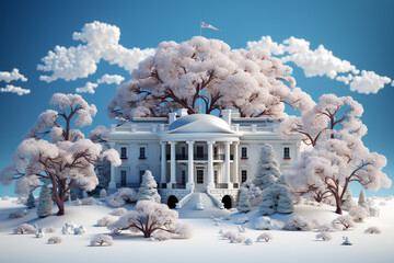 Poster - Beautiful stylized layout of a white house on a gray table.  
