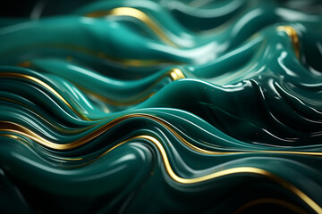 Poster - Amazing abstract dark green texture. 3d vertical banner emerald royal color. Oil marble picture with glowing effect. Wavy fluid trendy modern background. 
