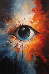 Poster - A close-up of an abstract human eye, positioned off-center, with rays of light emanating from it, signifying the connection between the human spirit and divine inspiration.