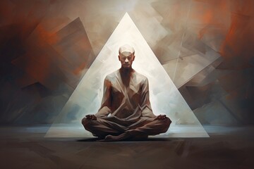 Poster - An image featuring an abstract human figure in a meditative pose, positioned along a diagonal line, creating a sense of balance and harmony between mind and spirit.