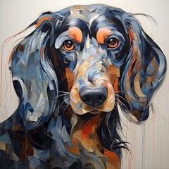 Aufkleber - An abstract, distorted dog portrait with elongated features, conveying a sense of stretching beyond physical boundaries.