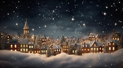 Scandinavian Christmas card. Festive European town made of clay and decorated for the holidays