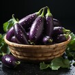 © Resdika Rawaty - Fresh Eggplant with Water Droplets. Group of Aubergine