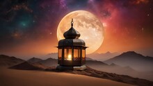Arab Or Islamic Lanterns In The Desert At Night