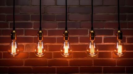 Wall Mural - A collection of decorative antique Edison-style light bulbs showcased against a textured brick wall backdrop.