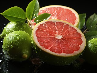 Sliced Fresh Grapefruits with Water Droplets. Pomelo Fruits