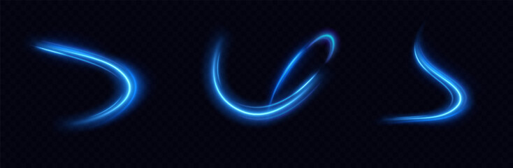 Wall Mural - Blue glowing shiny lines. Vector blue light effect, neon speed motion curve.Speed ​​line.Vector.	