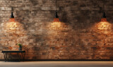 Fototapeta Do przedpokoju - Brick wall, concrete floor and lamps background 3d render.