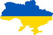 A contour map of Ukraine. Graphic illustration on a white background with the national flag superimposed on the country's borders