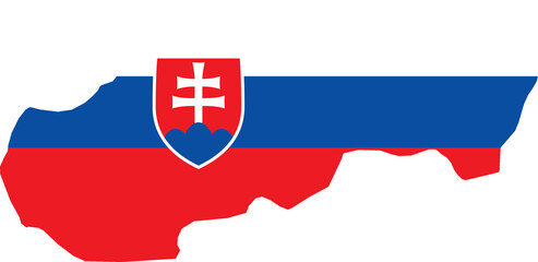 A contour map of Slovakia. Graphic illustration on a white background with the national flag superimposed on the country's borders