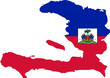 A contour map of Haiti. Graphic illustration on a white background with the national flag superimposed on the country's borders