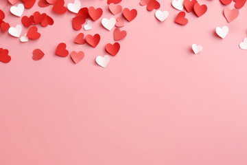 Wall Mural - Red and white hearts on pink background. Design for Valentine's day, women's day, mother's day.