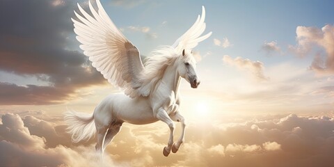 A white horse with wings.