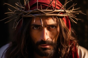 Wall Mural - Photorealist image of Jesus Christ with a crown of thorns