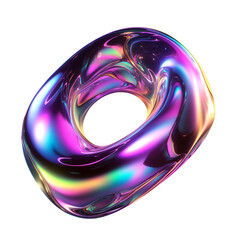 Poster - Abstract holographic melted shape png. Liquid metal form isolated. Iridescent wavy chrome substance