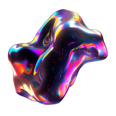 Wall Mural - abstract holographic melted shape png. liquid metal form isolated. iridescent wavy chrome substance