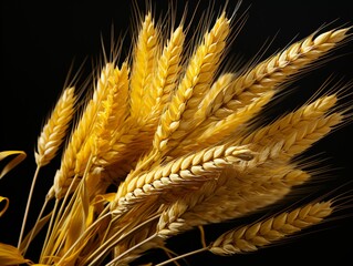 Yellow Wheat Ears Isolated on Black Background. Wheat Grains