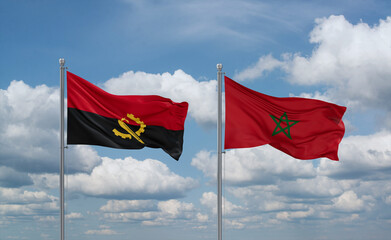 Morocco and Angola flags, country relationship concept