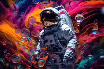 Wall Mural - An astronaut in space with colorful background. Beautiful art concept.