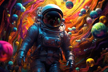 Wall Mural - An astronaut in space with colorful background. Beautiful art concept.