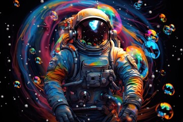 Wall Mural - An astronaut in space with colorful background. Beautiful art concept.