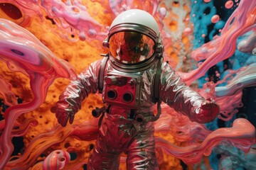 Wall Mural - An astronaut in space with colorful background. Beautiful art concept.