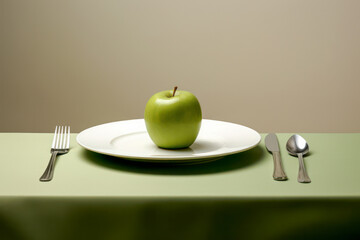 Green apple on a plate as meal