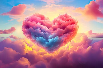 Beautiful colorful valentine's day heart in the clouds as abstract background.