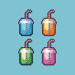 Fototapete - Pixel art sets of drink juice with variation color item asset. Simple bits of drink juice on pixelated style. 8bits perfect for game asset or design asset element for your game design asset.