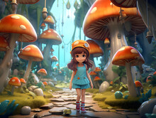 A Cartoon Girl Walking In The Fairy World