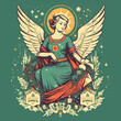 © Shaji - Retro style Christmas angel Hand drawn vector illustration in vintage 'ai generated'