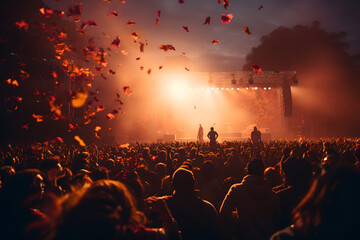 crowd of people dancing at concert	