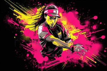 Softball player sports concept poster