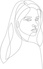 Wall Mural - Continuous line woman drawing. Hand drawn portrait girl in minimalistic one line style. Beauty salon logo. Vector illustration.