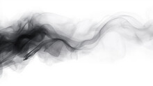 Black Smoke Isolated On White Background, Abstract Design With Copy Space, Design Element. Smoke Texture Freeze Motion Dark Powder Smooth