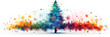 © marcia47 - Banner ilustração de árvore de Natal com estrelas e confetes coloridos.